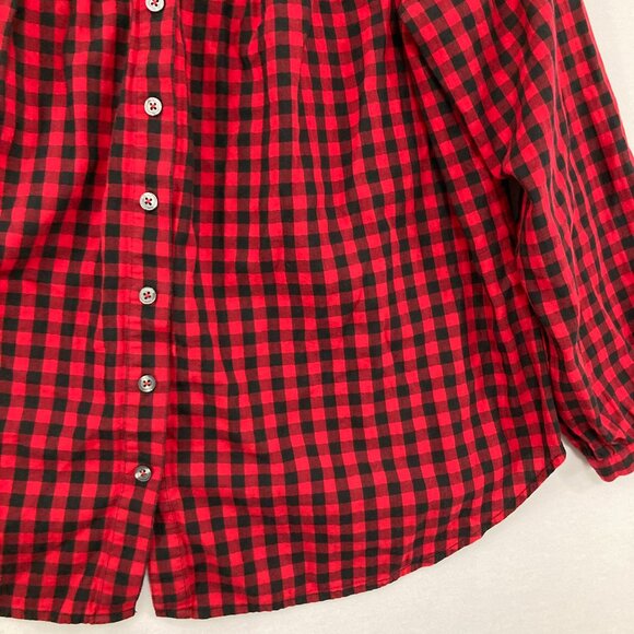 Talbots size 1X Petite Red Black Gingham Plaid Cotton Preppy Button Down - Picture 4 of 9